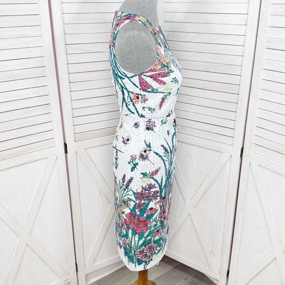 Adrianna Papell Floral Eyelet Sleeveless Sheath Pencil Dress White Multi 2 - Picture 4 of 15